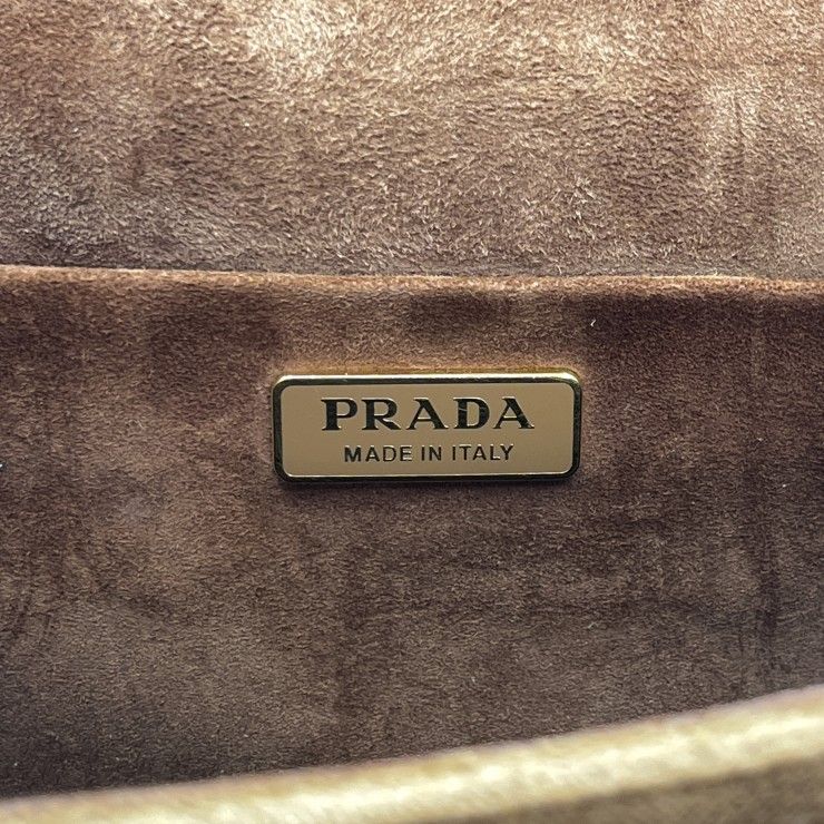 PRADA（プラダ）カイエ チェーンショルダーバッグ ベルベット ブラウン ピンク 金具 ゴールド レディース 斜め掛け イタリア製【中古】 PRADA（プラダ）カイエ チェーンショルダーバッグ ベルベット ブラウン