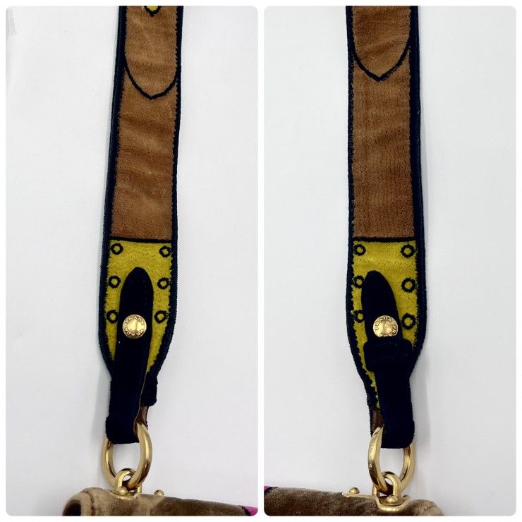 PRADA（プラダ）カイエ チェーンショルダーバッグ ベルベット ブラウン ピンク 金具 ゴールド レディース 斜め掛け イタリア製【中古】 PRADA（プラダ）カイエ チェーンショルダーバッグ ベルベット ブラウン