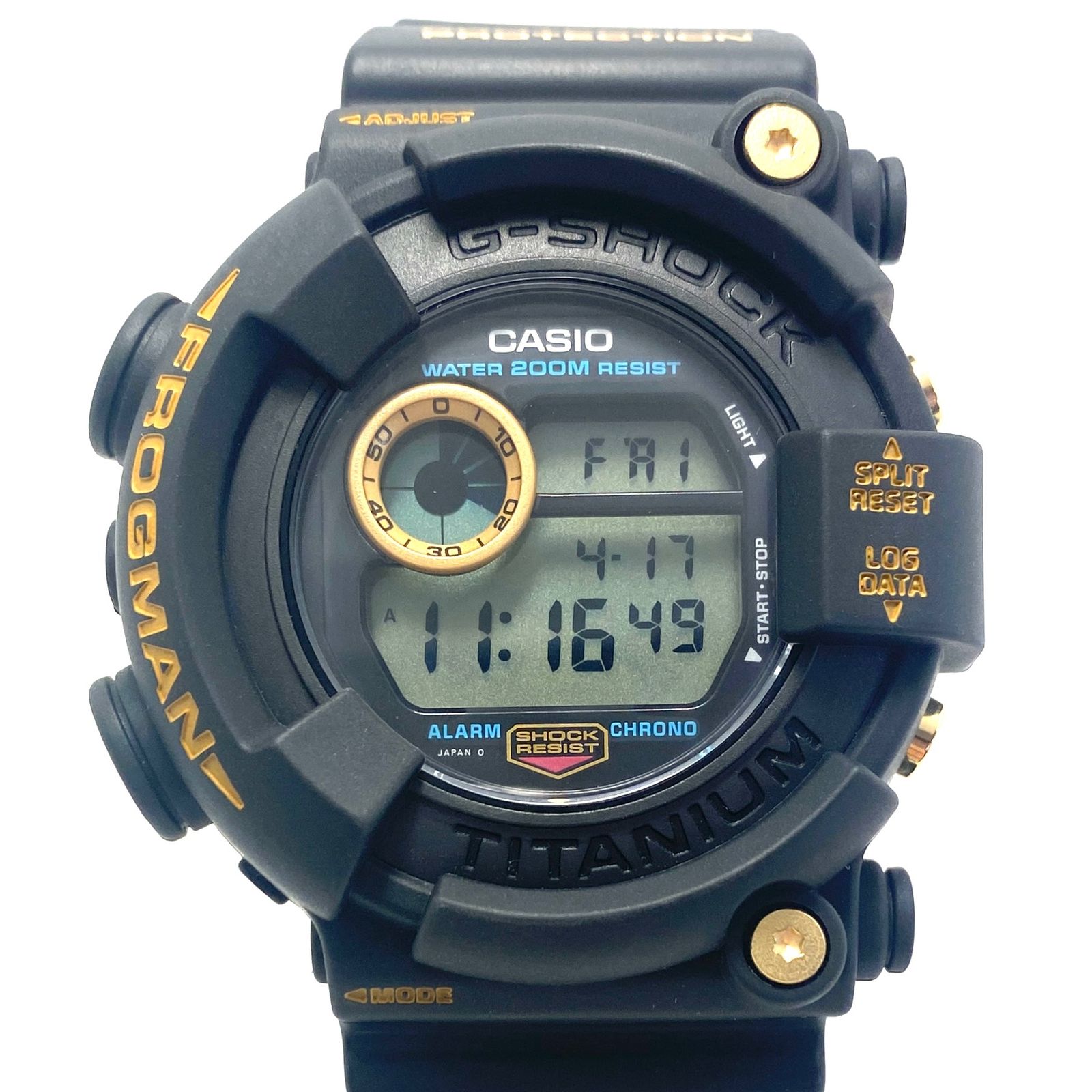 [Beautiful Good/ Rare] Men's Casio G-SHOCK Frogman DW-8200BU-9AT 1999 Reprint Black Gold Frogman Diving Tide Graph Black Quartz Digital Titanium Resin Strap