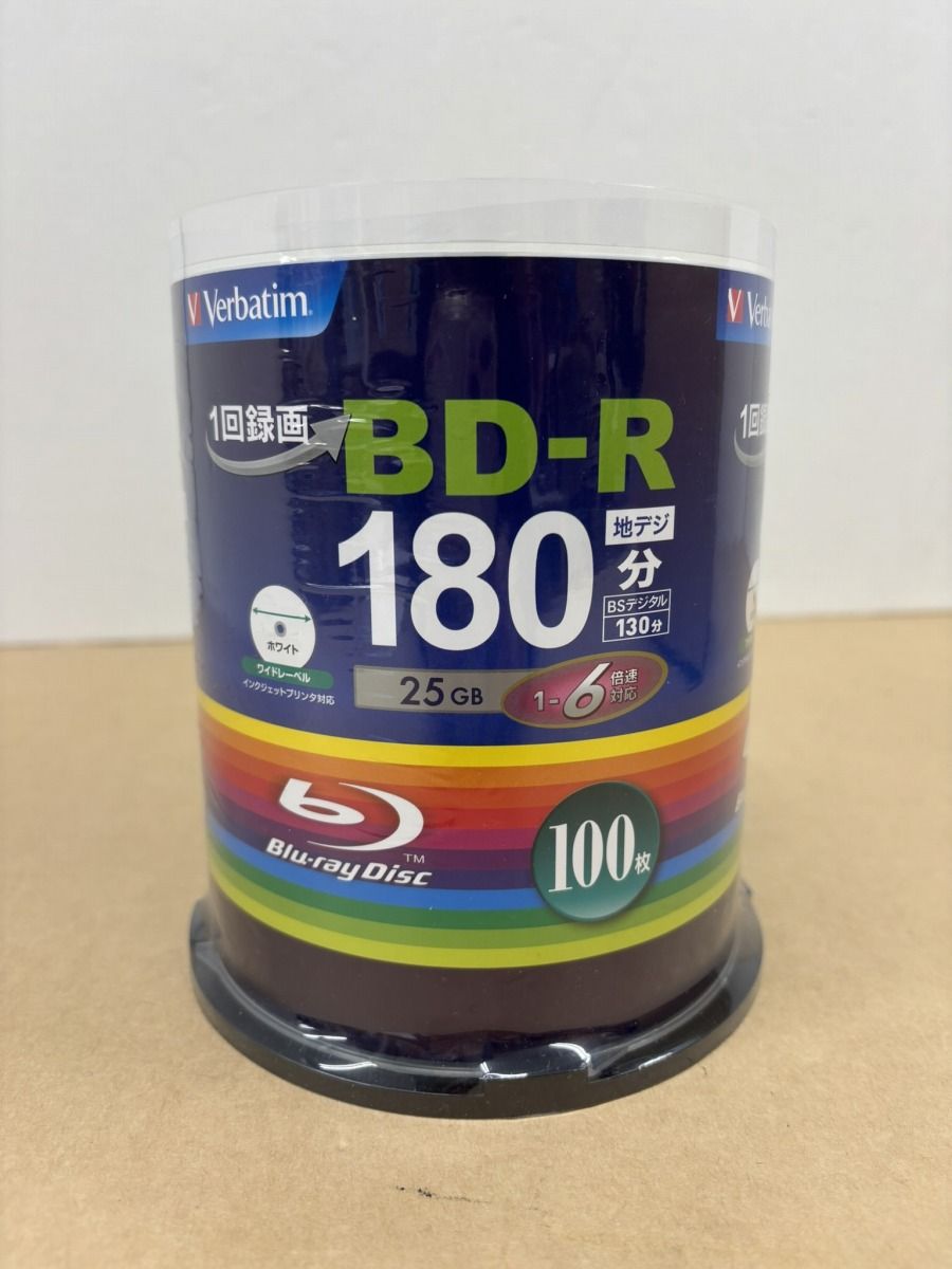 Verbatim バーベイタム 1回録画用 ブルーレイディスク BD-R 25GB 100枚 ホワイトプリンタブル 片面1層 1-6倍速 未開封【WS1494-003】