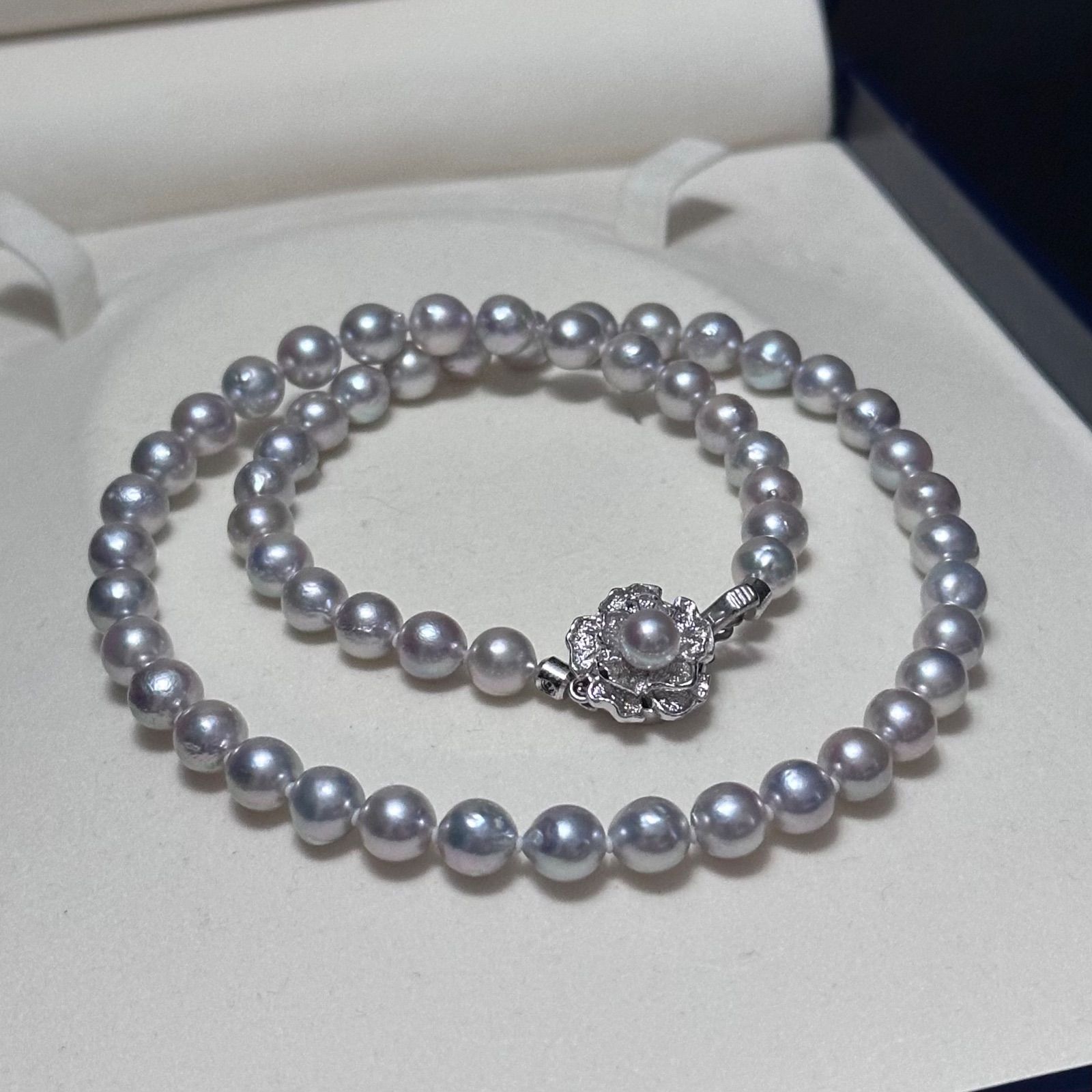 テリ強✨極美品】 あこや真珠 6.5-7.0mm パール ブルーグレー