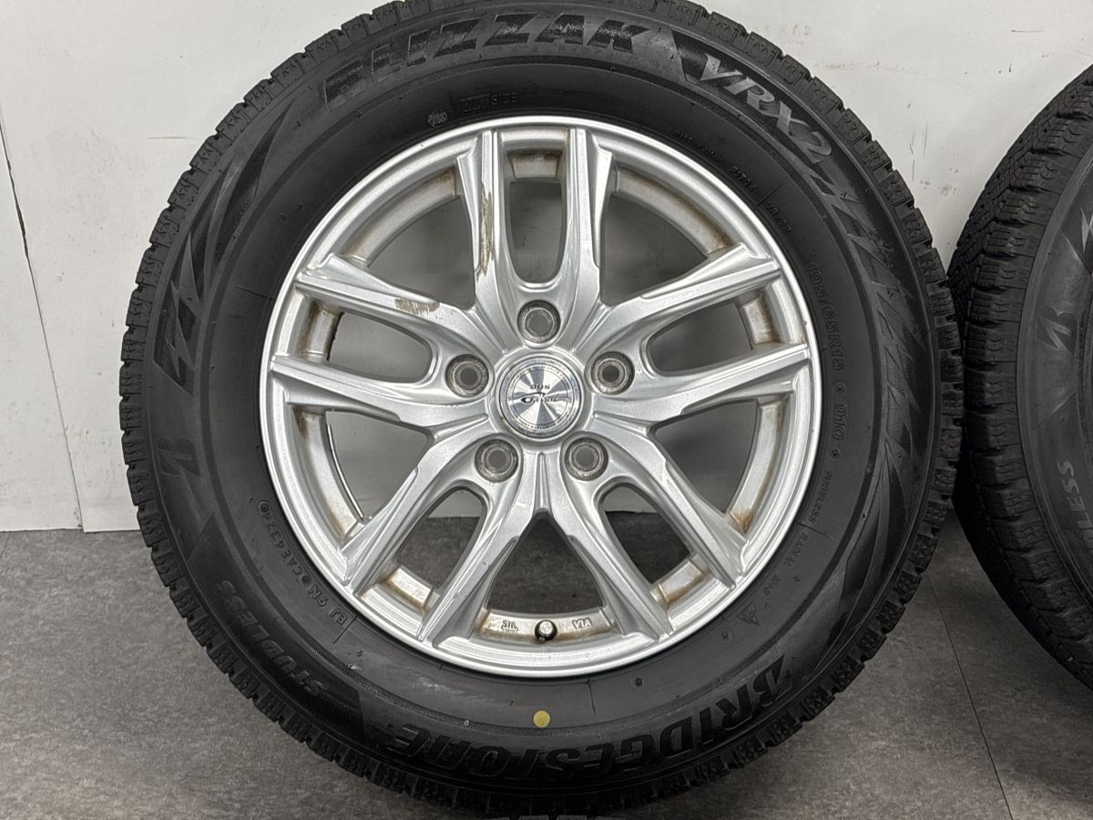 バルブレム◆15インチ 6J IS45 PCD114.3-5H◆BS ブリザック VRX 195/65R15付き◆セレナ ノア ヴォクシー ステップワゴン バリ溝】DOS 15in 6J +43 PCD114.3 ブリヂストン ブリザック VRX2 195