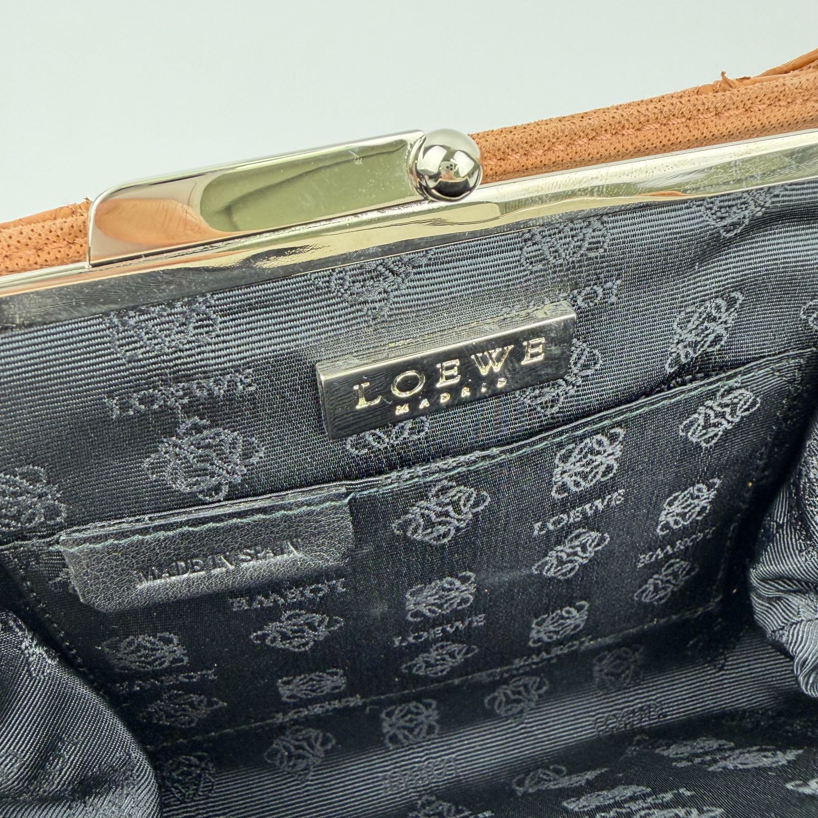 中古】LOEWE ロエベ ハンドバッグ サーモンピンク スエード 