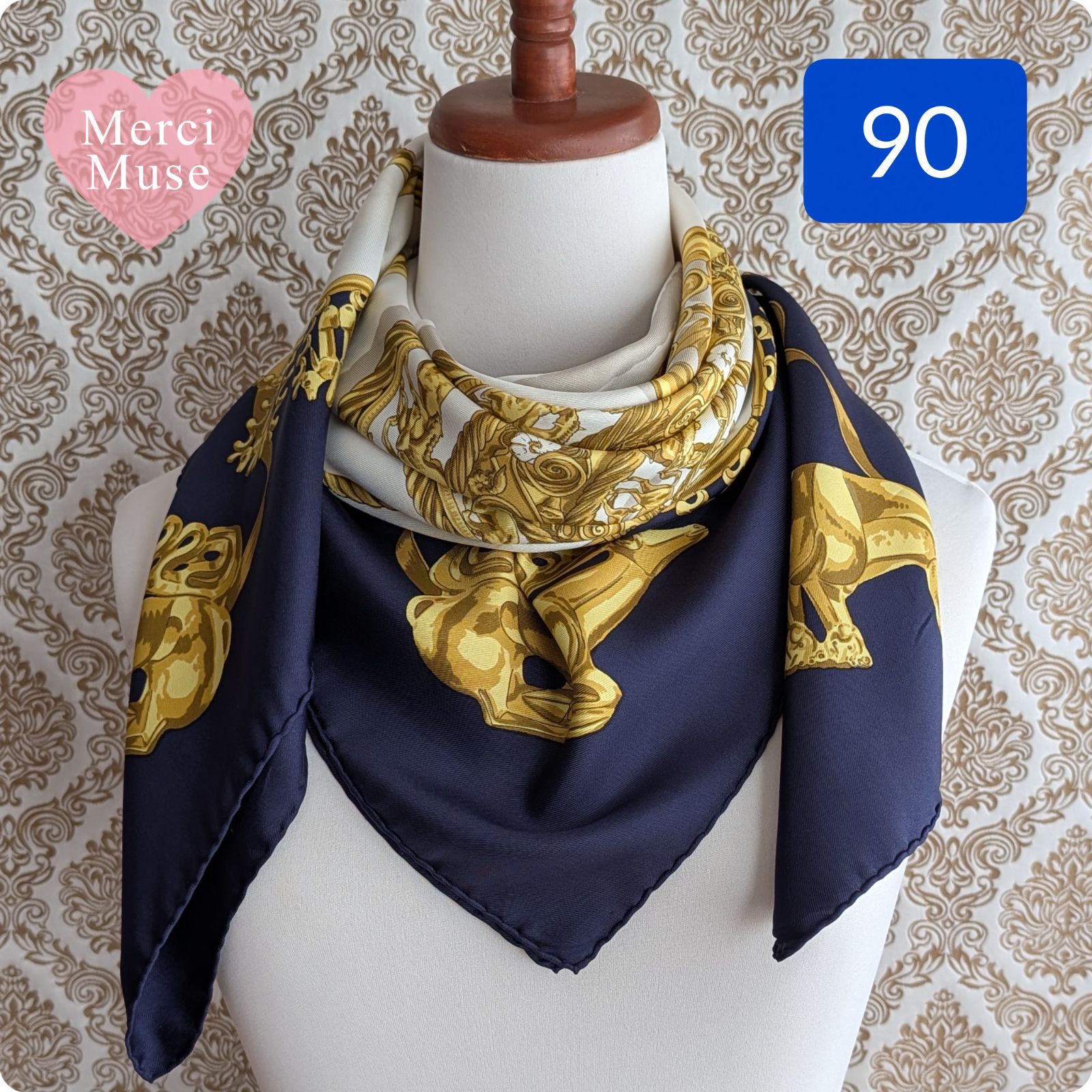 ❤お得なお品❤クリーニング済 エルメス カレ90 ダークネイビー