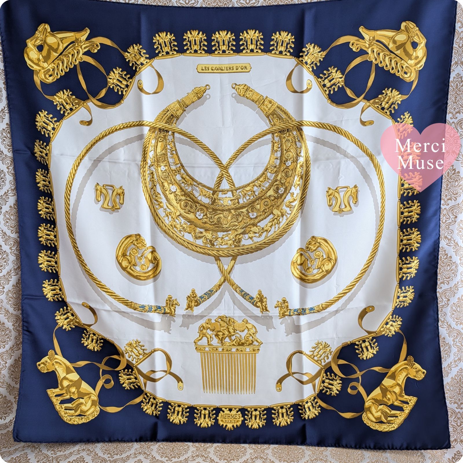 ❤お得なお品❤クリーニング済 エルメス カレ90 ダークネイビー