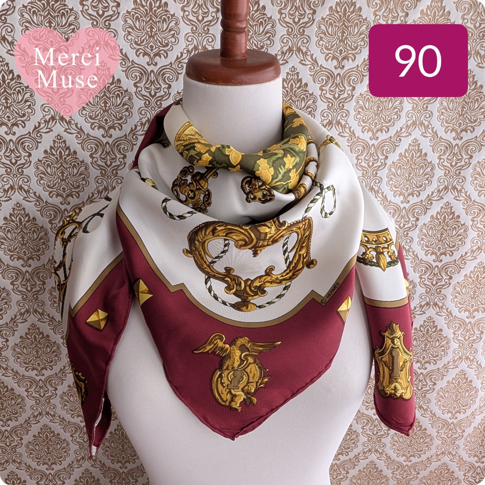❤お得なお品❤クリーニング済 エルメス カレ90 ボルドー スカーフ