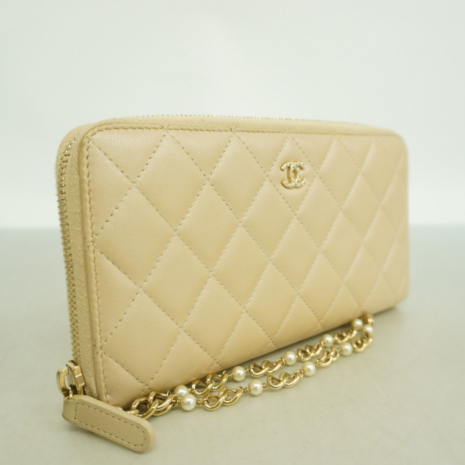 シャネル(Chanel) シャネル 長財布 マトラッセ ラムスキン ベージュ 