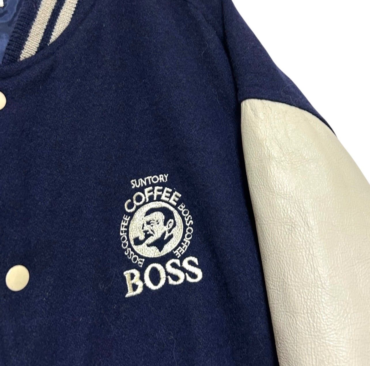 古着 90s vintage SUNTORY BOSS サントリー ボス 本革 袖レザー 刺繍 