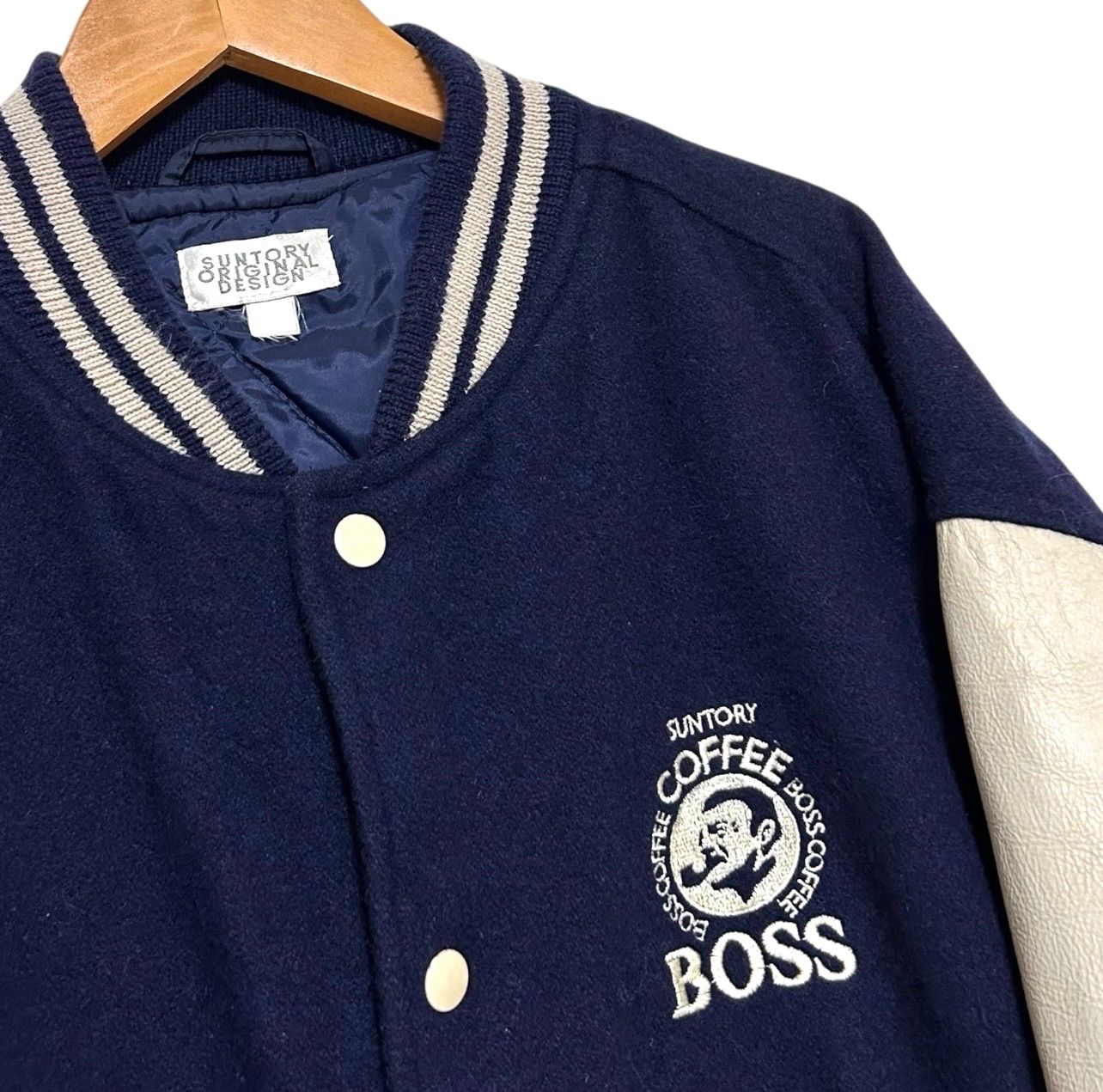 古着 90s vintage SUNTORY BOSS サントリー ボス 本革 袖レザー 刺繍 