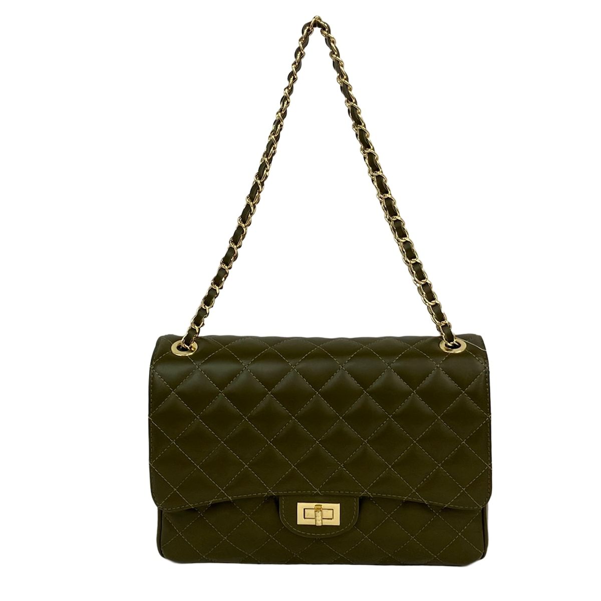 MaisonVincent(メゾンヴァンサン) ショルダーバッグ - カーキ チェーンショルダー/キルティング レザー MaisonVincent(メゾンヴァンサン) ショルダーバッグ - カーキ チェーン