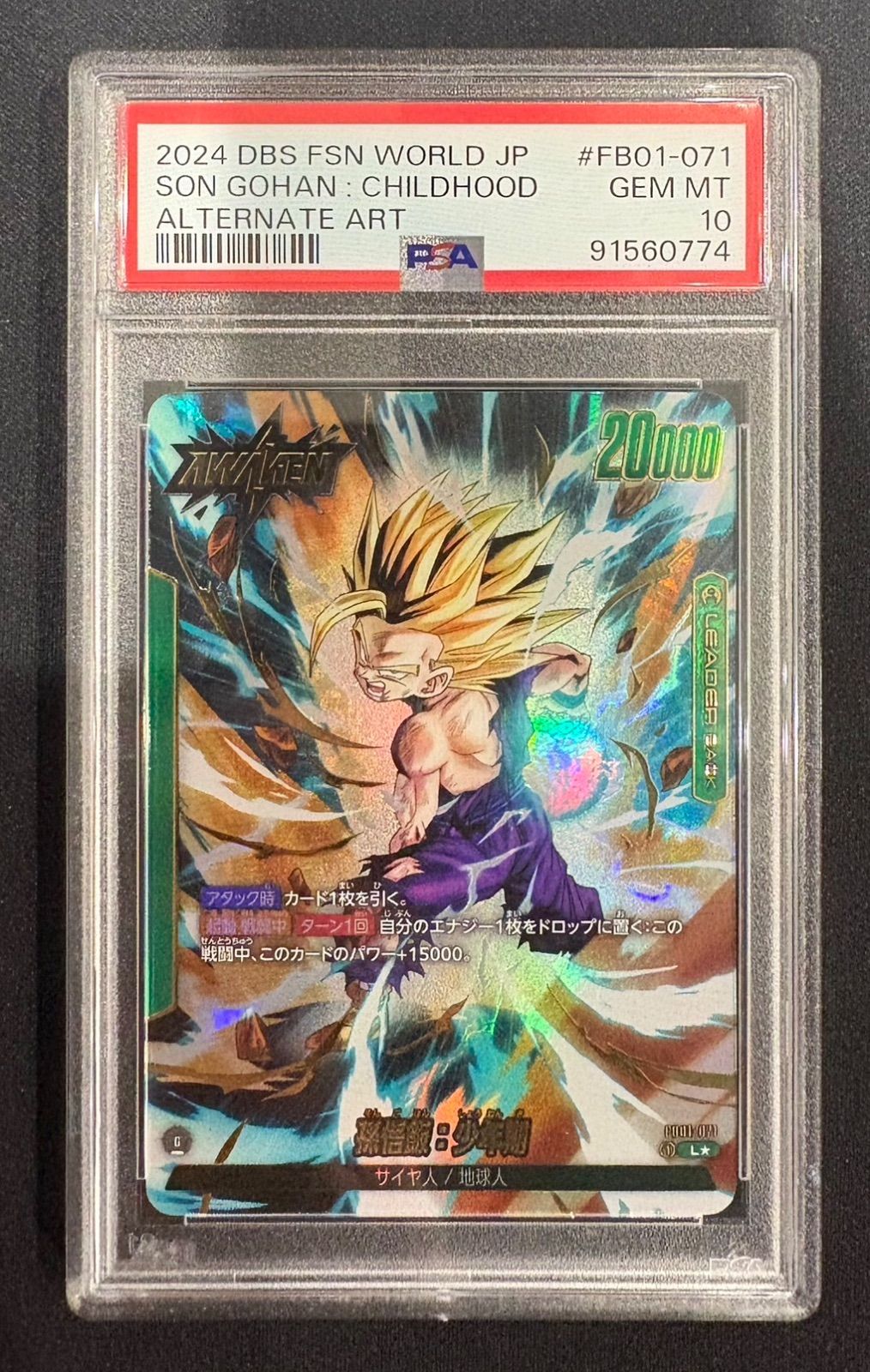 孫悟飯 少年期 リーダーパラレル　psa10 PSA10】孫悟飯:少年期｜孫悟飯:少年期(パラレル) L☆ FB01-071 1枚の