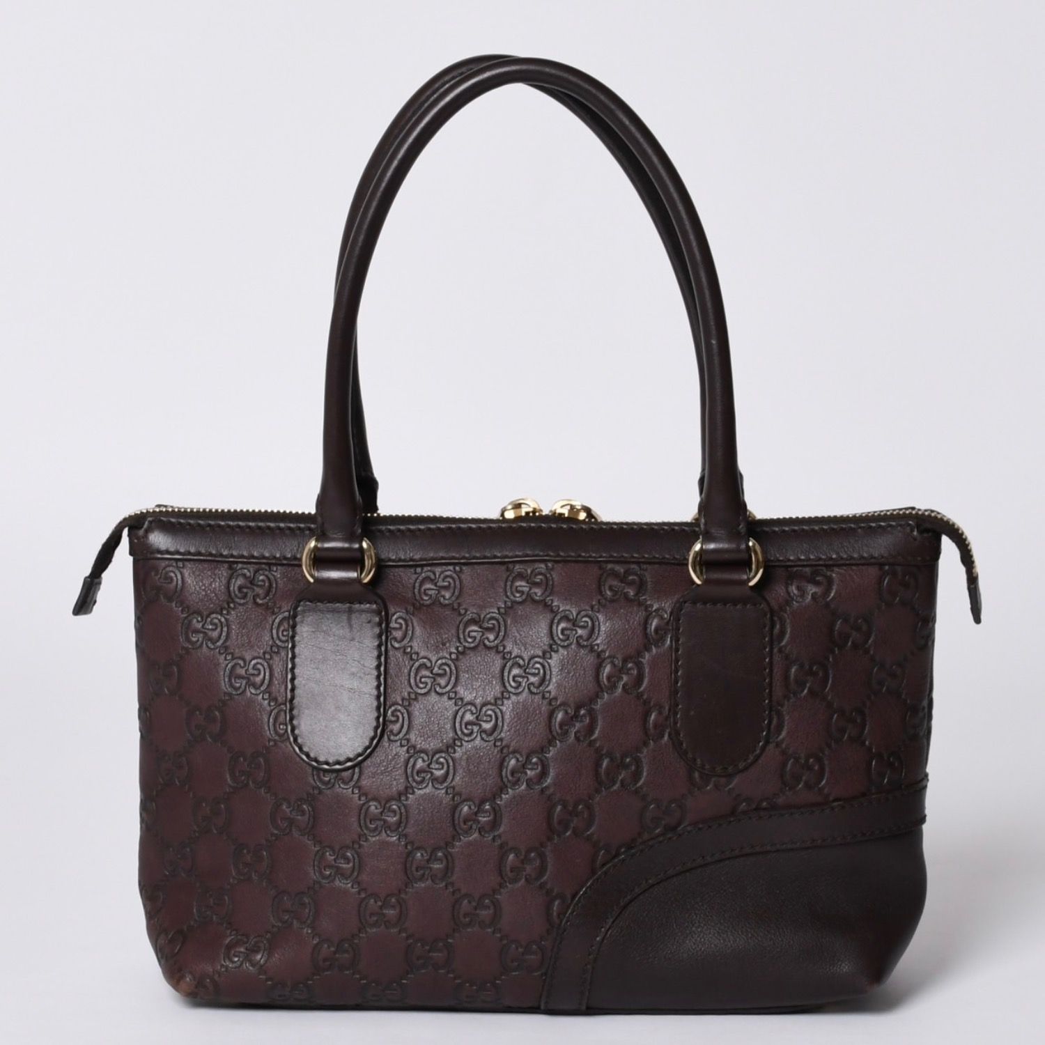 【GUCCI】トートバッグ　ホースビット型押し　スタッズ　レザー　ダークブラウン GUCCI グッチ ホースビット GGトートバッグ Hand Bag ハンドバッグ