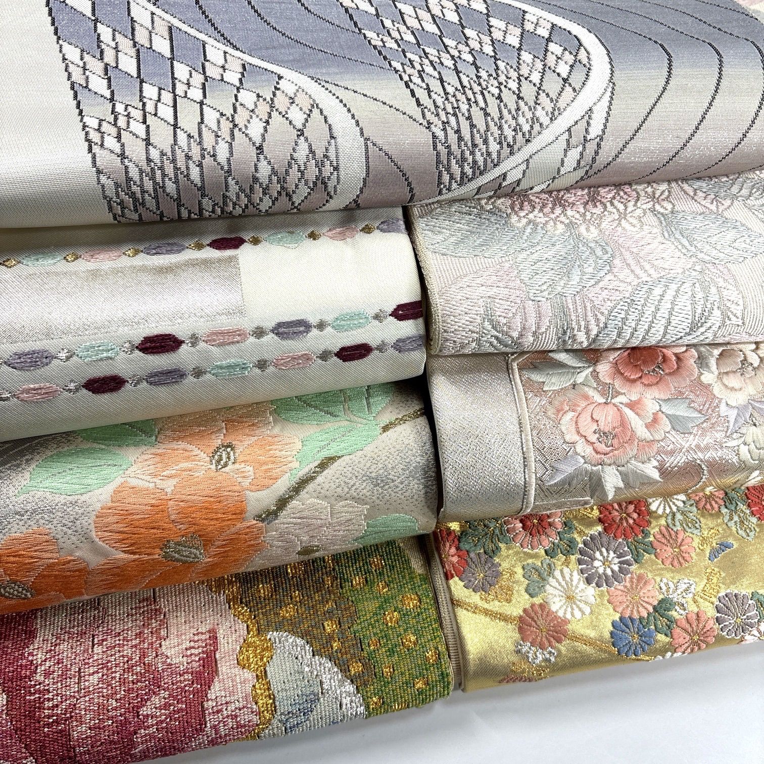 正絹　名古屋帯　他　着物リメイク　大量　まとめ売り 名古屋帯 7枚 正絹 帯まとめ売り【4432】同梱購入歓迎 リメイク用