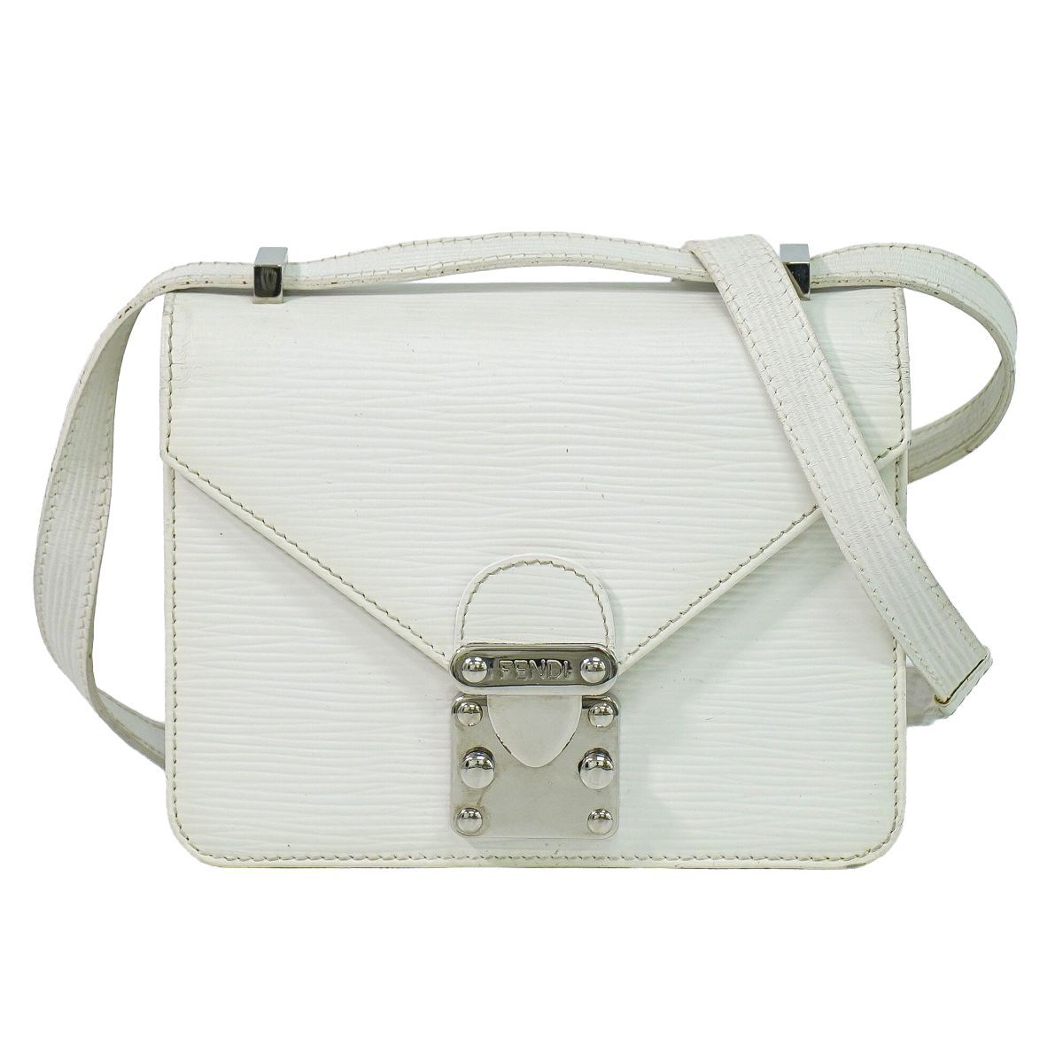 本物 フェンディ FENDI レザー ショルダーバッグ ポシェット ホワイト 
