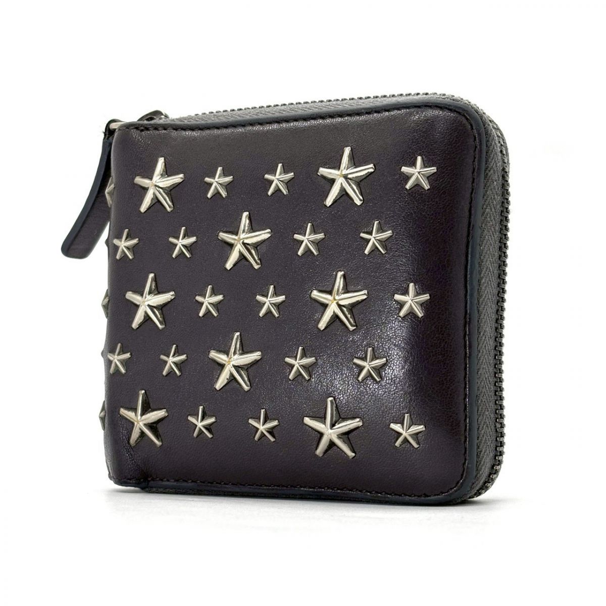 静寂に光る星影】 JIMMY CHOO 二つ折り財布 スタッズ 星 ラウンド 