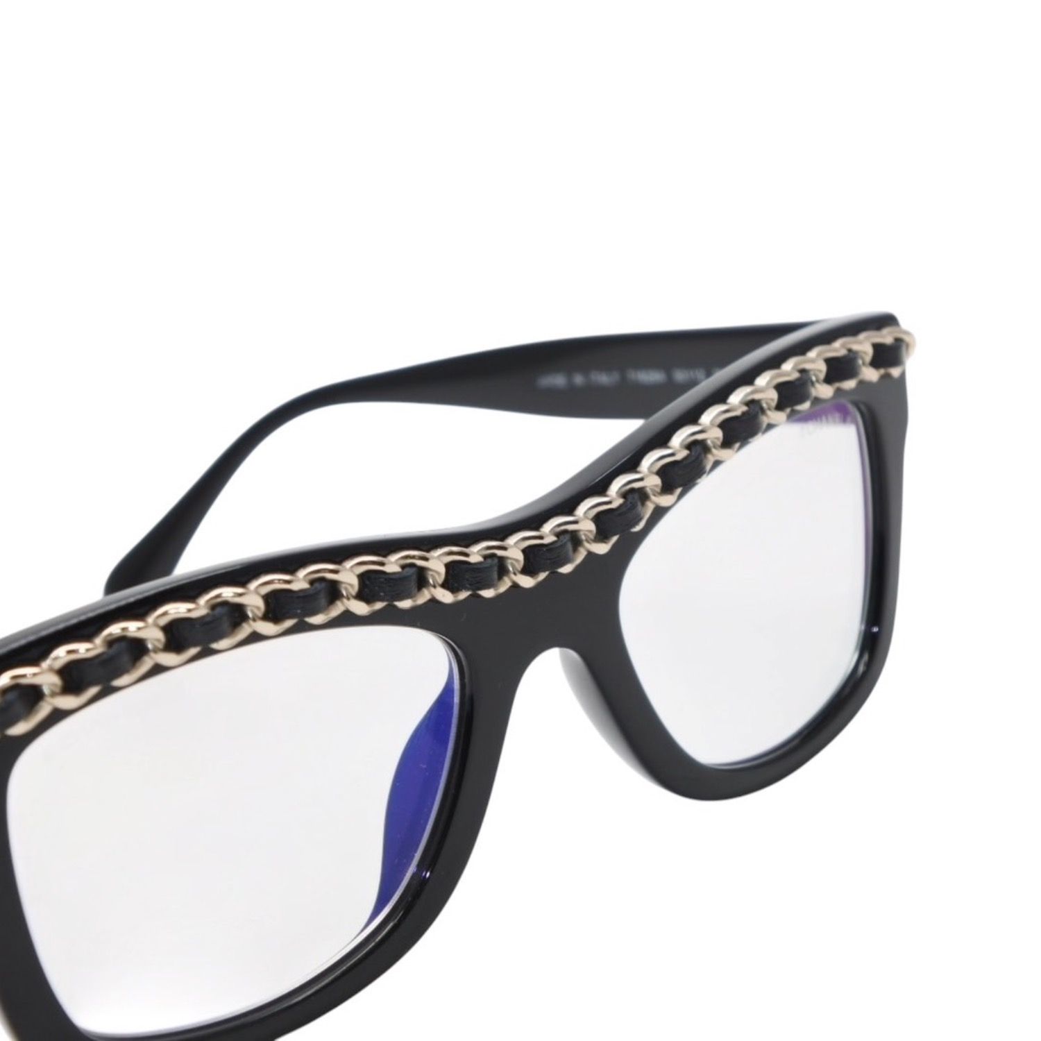 CHANEL シャネル 伊達メガネ アイウェア 71626A S0112 サイズS ココマーク チェーンフレーム ブラック ゴールド 美品 中古 4a001200 CHANEL シャネル 伊達メガネ アイウェア 71626A S0112 サイズS ココ