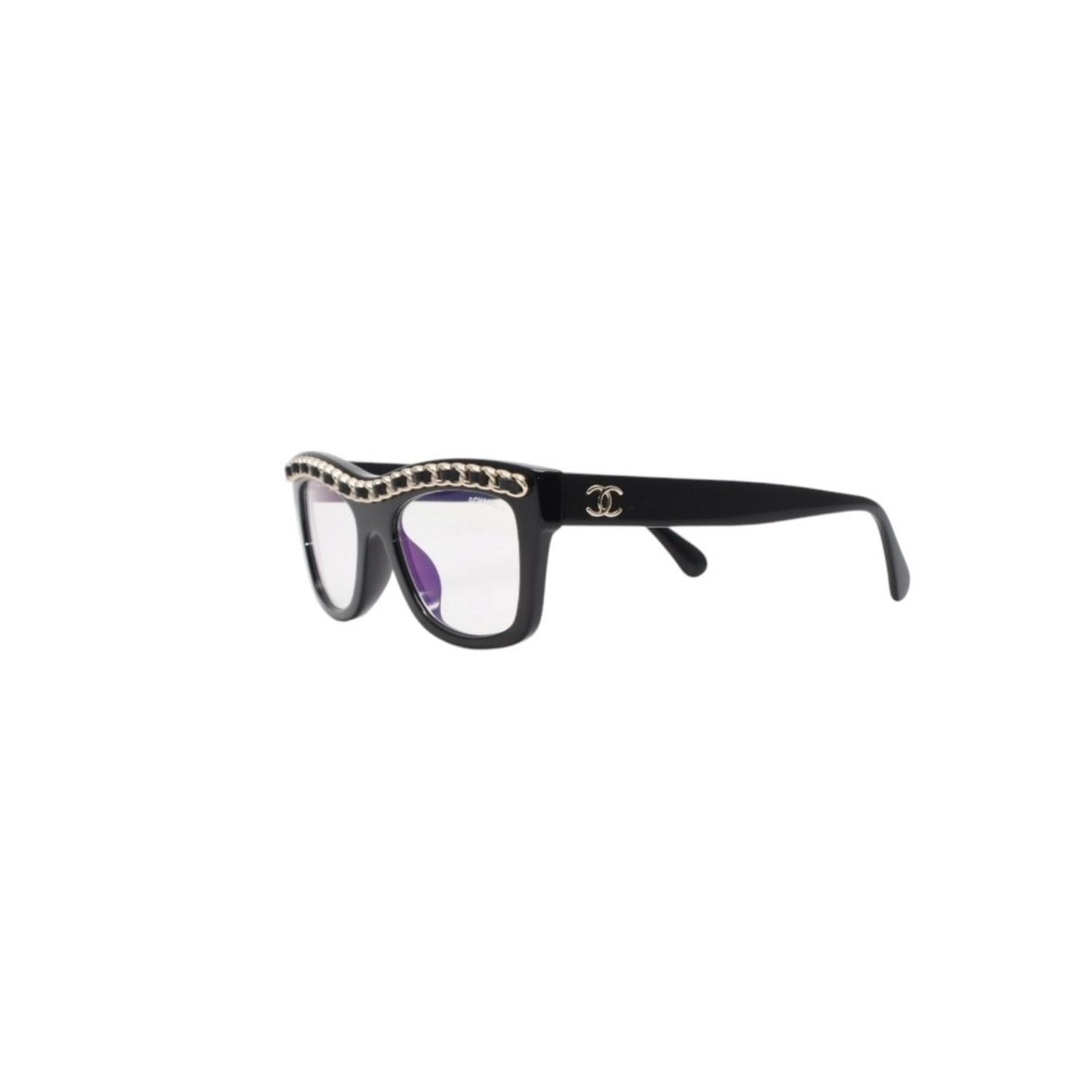 CHANEL シャネル 伊達メガネ アイウェア 71626A S0112 サイズS ココマーク チェーンフレーム ブラック ゴールド 美品 中古 4a001200 CHANEL シャネル 伊達メガネ アイウェア 71626A S0112 サイズS ココ