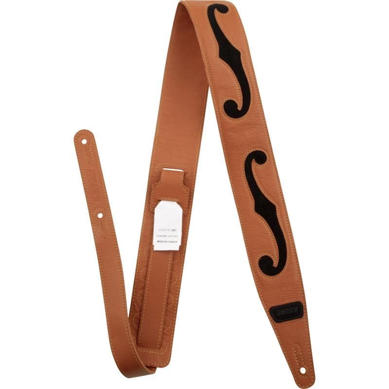 Gretsch F-Holes Leather Strap, Orange and Black, 3