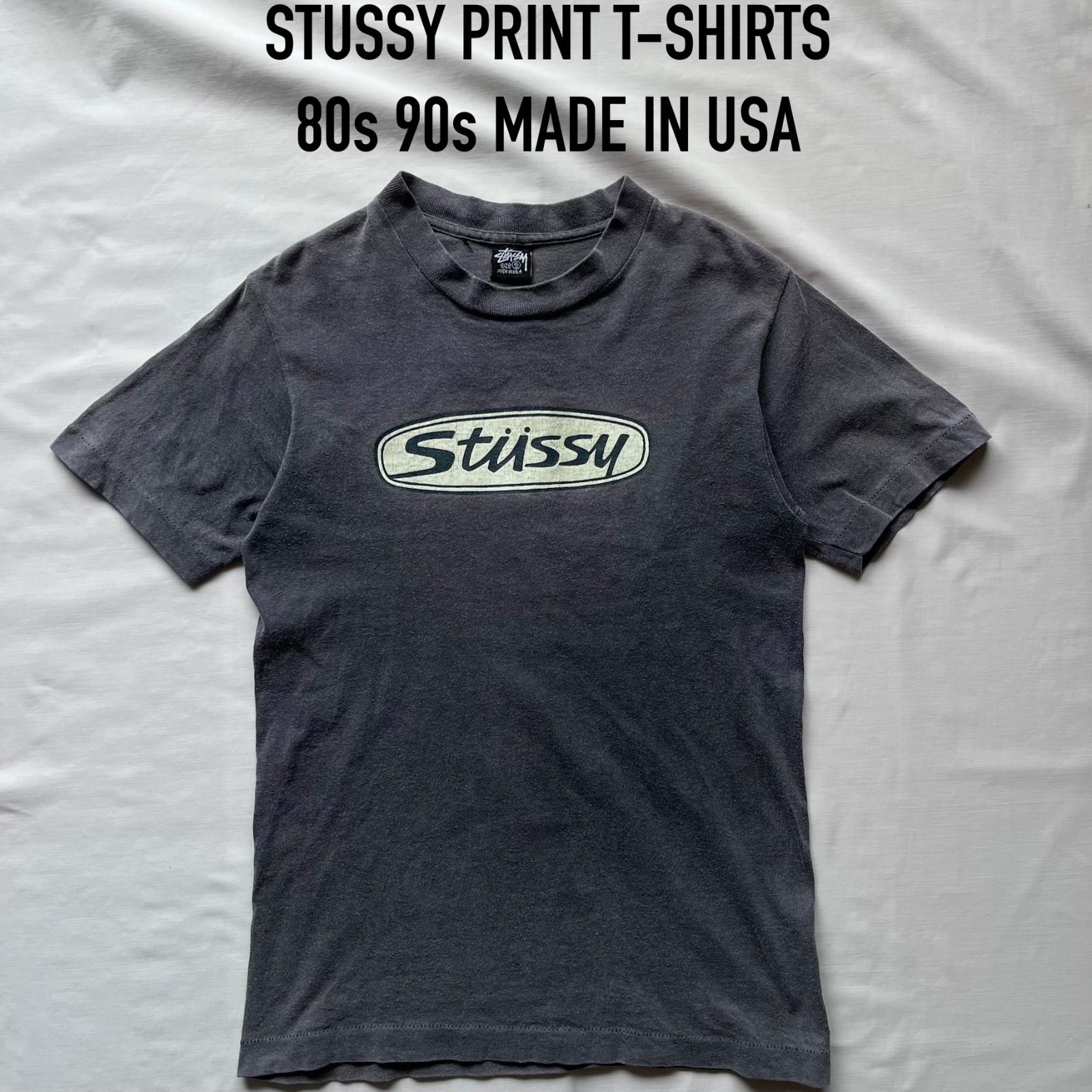 stussy ステューシー プリントtシャツ オーバルロゴ 黒タグ 80s 90s 