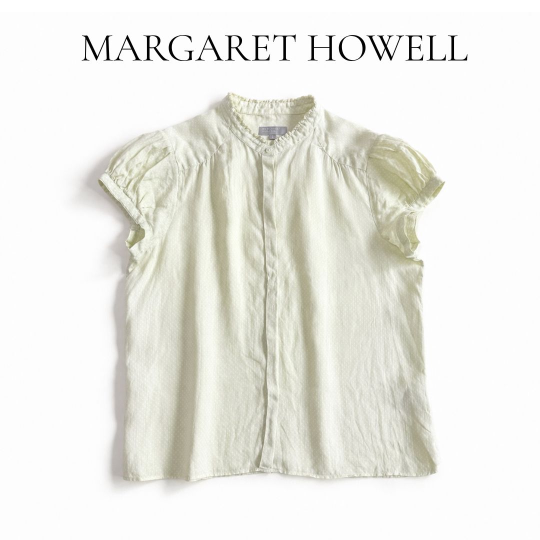 MARGARET HOWELL リネン フリルブラウス ドット パフスリーブ 半袖