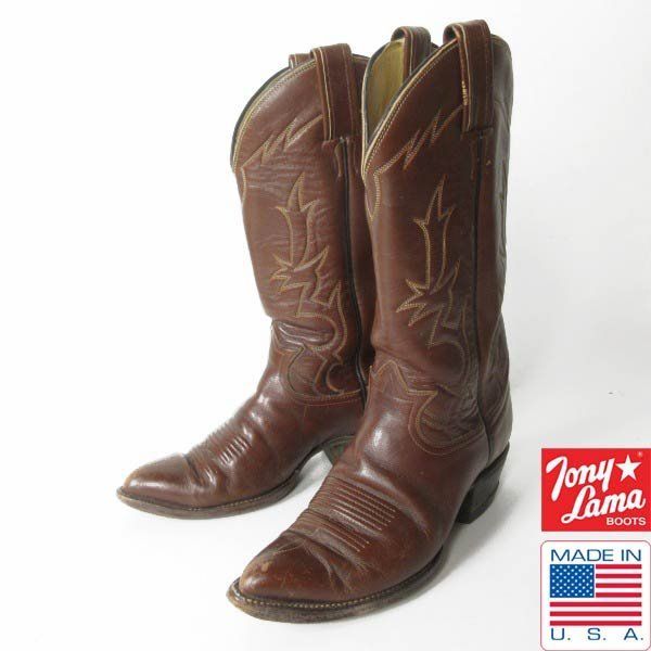 黒タグ USA製 Tony Lama トニーラマ ウエスタン ブーツ 茶 レディース 23cm～23.5cm ビンテージ ブラウン 靴 ビンテージ D39-34-0040ZV