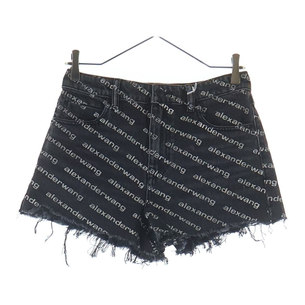 Alexander Wang アレキサンダーワン デニムショートパンツ ブラック ALEXANDER WANG (アレキサンダーワン) Printed denim shorts ロゴ