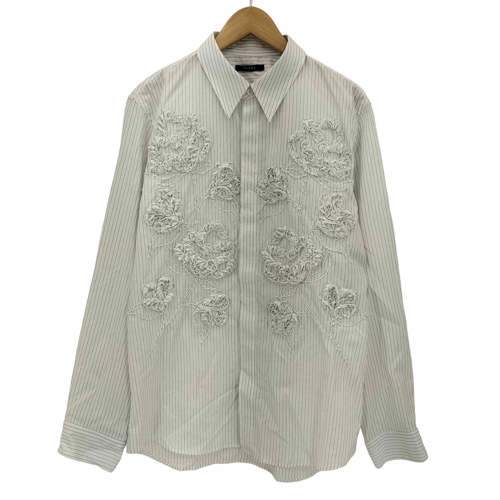 ターク TAAKK FLOWER EMBROIDERY REGULAR SHIRT ストライプ柄 フロント 