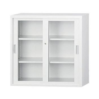 豊國工業 33浅型ガラス引戸書庫 TS-33G CN-85色(ホワイトグレー)