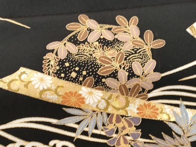 平和屋着物＃羽織　寿光織　破れ色紙枝葉文　黒地　金糸　正絹　逸品　CABE5505in 平和屋着物＃羽織 寿光織 破れ色紙枝葉文 黒地 金糸 正絹 逸品
