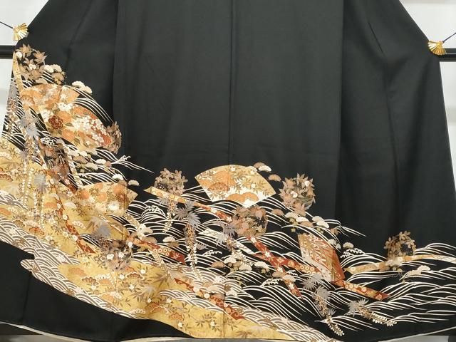 平和屋着物●豪華黒留袖　立波貝合わせ花文　金彩　阪急百貨店扱い　正絹　逸品　DABA1927ps 平和屋着物○豪華黒留袖 立波貝合わせ花文 金彩 阪急百貨店扱い 正絹