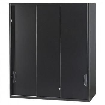豊國工業 壁面収納庫深型3枚引違い(上置) ブラック HOS-HKS3UX-B CN-10色(ブラック)