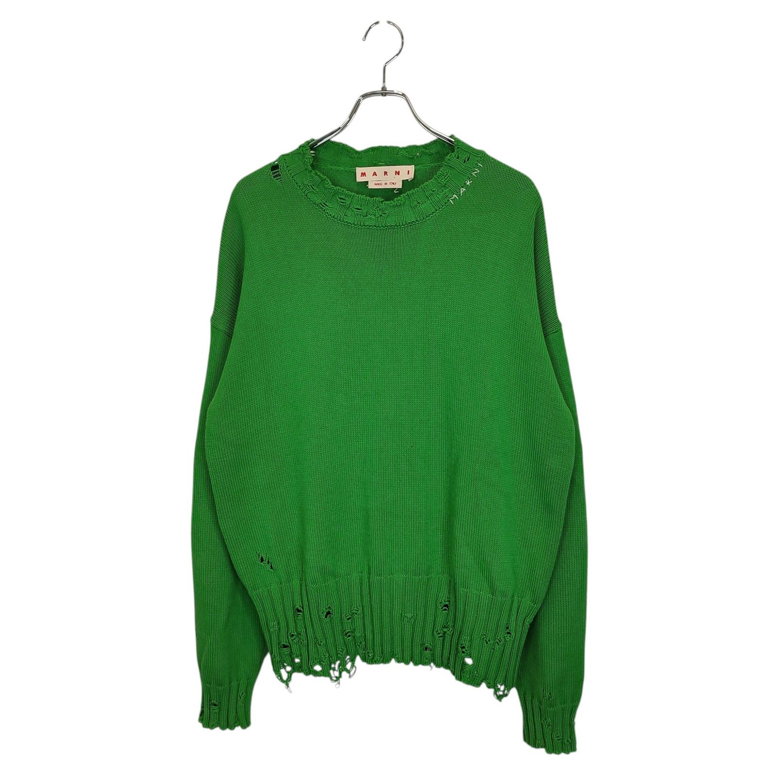 MARNI マルニ 22AW Bordeaux ダメージ加工 クルーネック ニット
