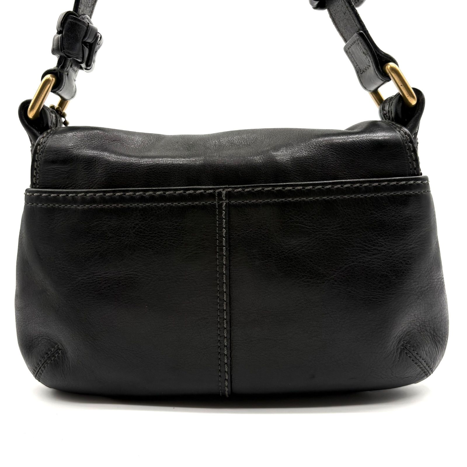 美品】COACH ショルダーバッグソーホーホーボーレザー黒フラップ