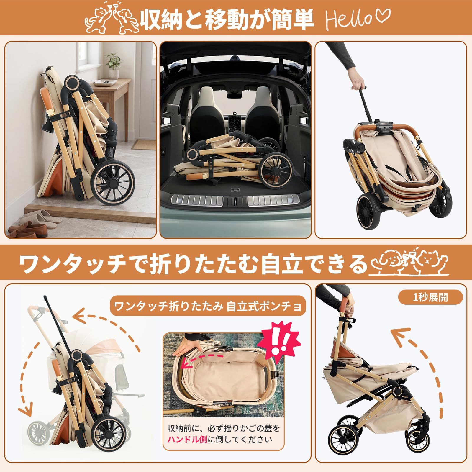 新登場1秒コット付折り畳み】MILA&LOUIS ペットカート 1秒コット付