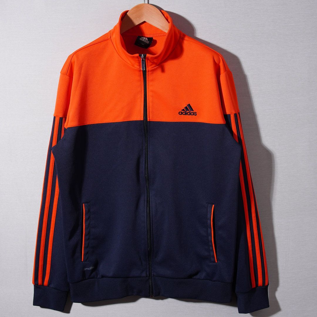 アディダス adidas トラックジャケット L ネイビー オレンジ ロゴ刺繍