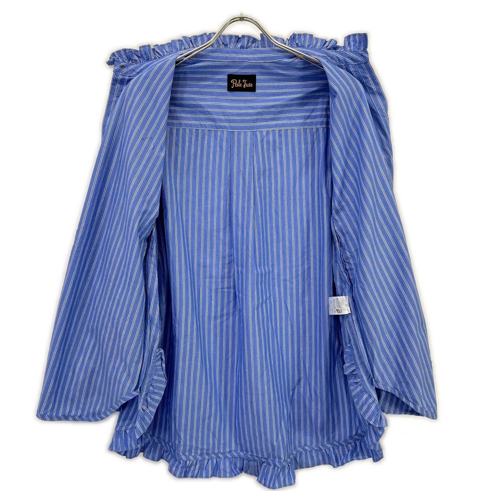 PALE JUTE ペールジュート  PJ-2024AW-03 ﾗｲﾄﾌﾞﾙｰ Long tail shirt ｽﾄﾗｲﾌﾟﾌﾘﾙｼｬﾂﾌﾞﾗｳｽ F PALE JUTE ペールジュート PJ-2024AW-03 ﾗｲﾄﾌﾞﾙｰ Long tail shirt