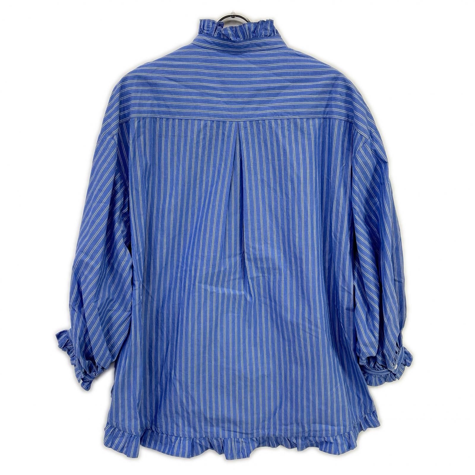 PALE JUTE ペールジュート  PJ-2024AW-03 ﾗｲﾄﾌﾞﾙｰ Long tail shirt ｽﾄﾗｲﾌﾟﾌﾘﾙｼｬﾂﾌﾞﾗｳｽ F PALE JUTE ペールジュート PJ-2024AW-03 ﾗｲﾄﾌﾞﾙｰ Long tail shirt