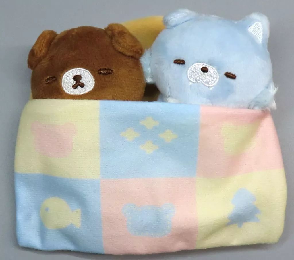 中古】ぬいぐるみ チャイロイコグマ＆アオイコオオカミ＆お布団 てのり
