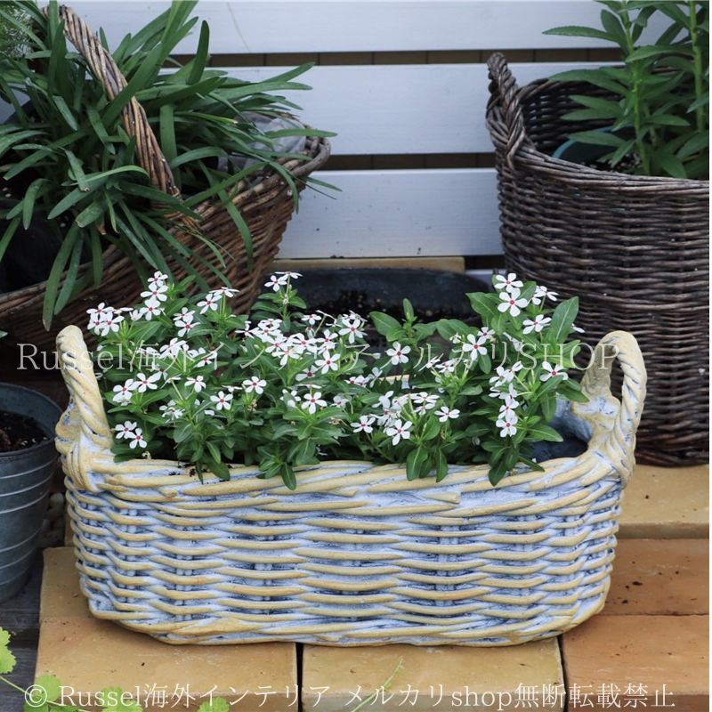 プランター ヴィンテージ調 酸化マグネシウム 編かご 鉢植え 寄せ植え フラワーポット 多肉植物 ガーデニング 雑貨 ガーデン雑貨 ガーデンインテリア ガーデン インテリア 庭の装飾 お洒落 おしゃれ 8-14