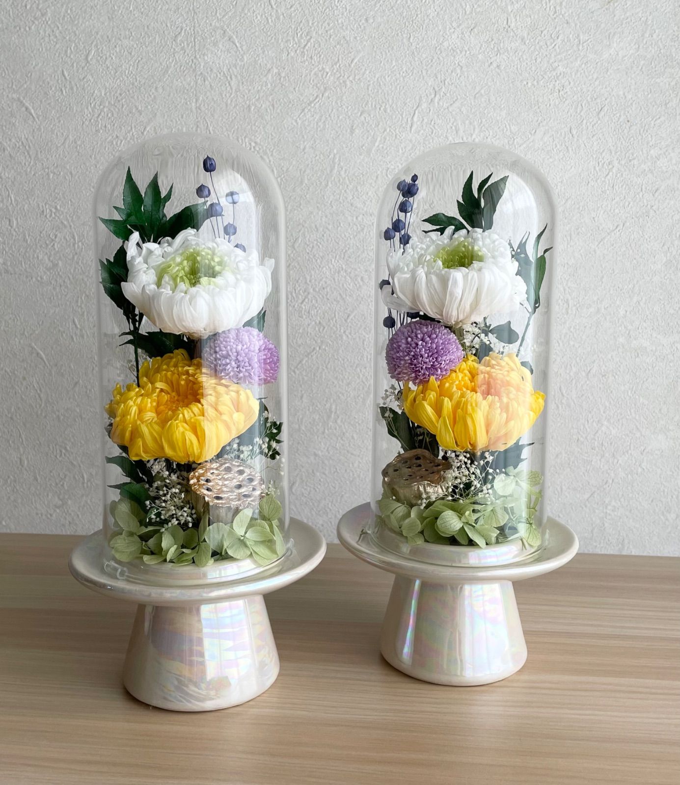 母の日オーダー用 ＊ プリザーブドフラワー 仏花 ガラスドーム対 ＊ 大きい御仏壇 供養 供花