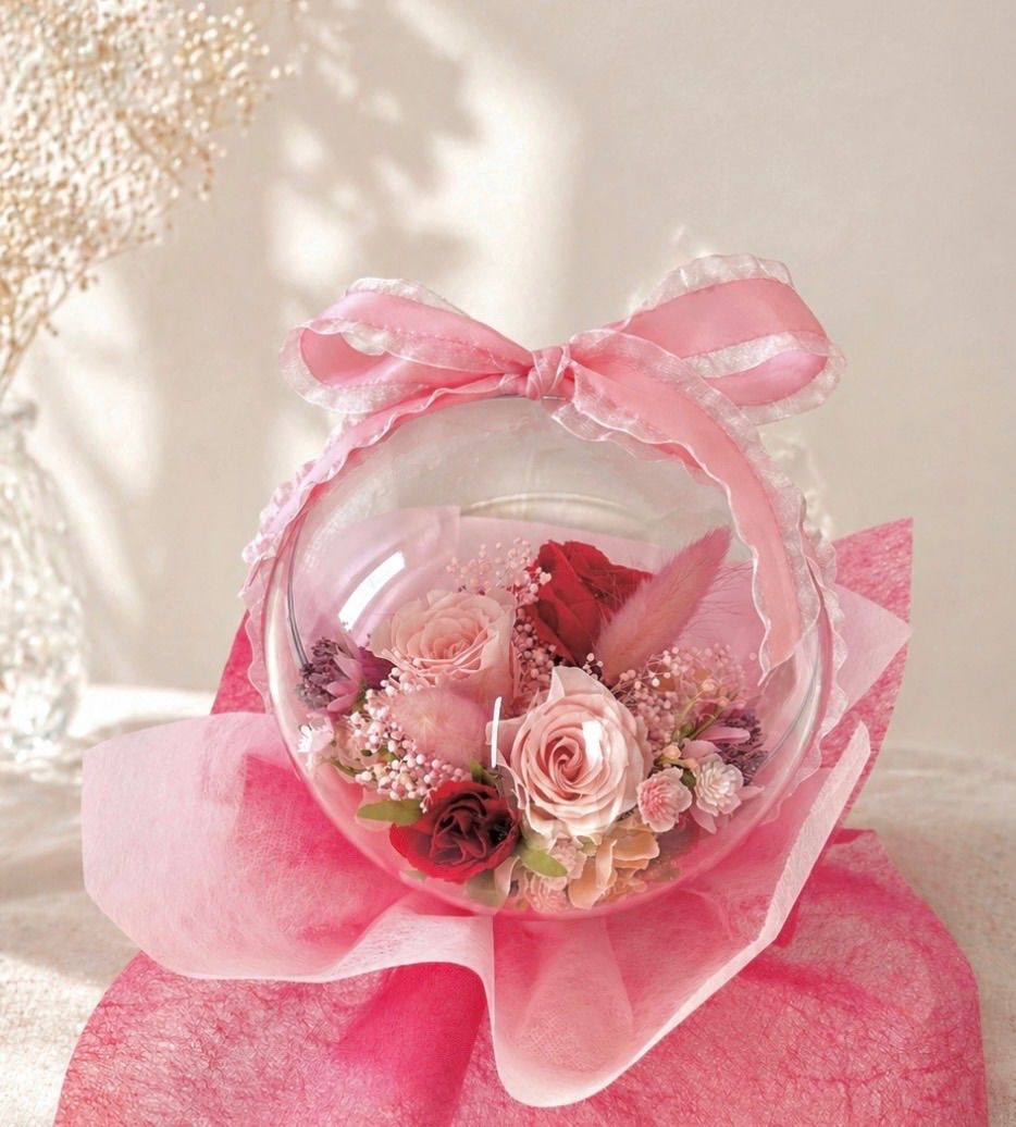 プリザーブドフラワー＊ 輪菊 ガラスケース対 蓮入＊仏花 供花 お盆