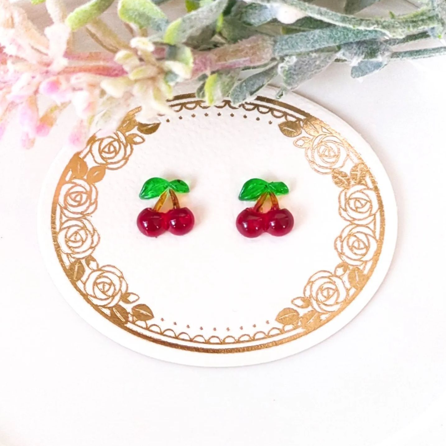 no.587 レジン チェリー ぷっくり ピアス イヤリング ハンドメイド 