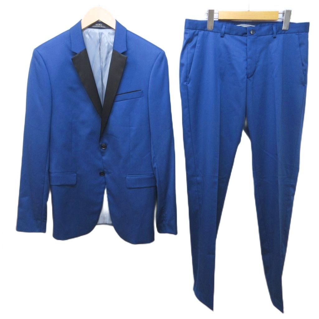 【新品】ZARA ザラ スーツ セットアップ XL相当 ブルー 総裏 1B ザラ ZARA セットアップ スーツ テーラードジャケット 切替 パンツ