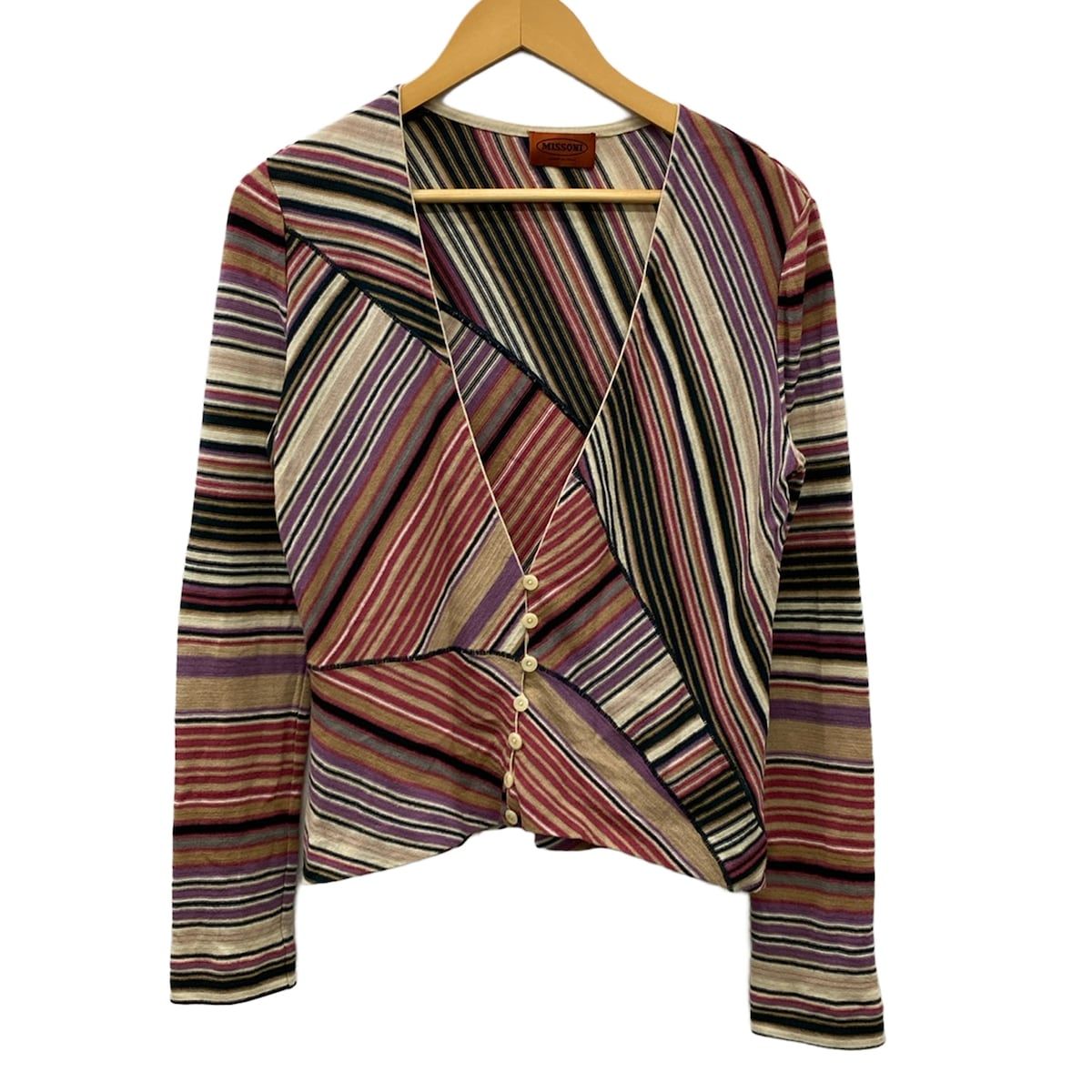 MISSONI(ミッソーニ) カーディガン レディース ベージュ×パープル×マルチ 長袖/ボーダー MISSONI(ミッソーニ) カーディガン レディース ベージュ×パープル