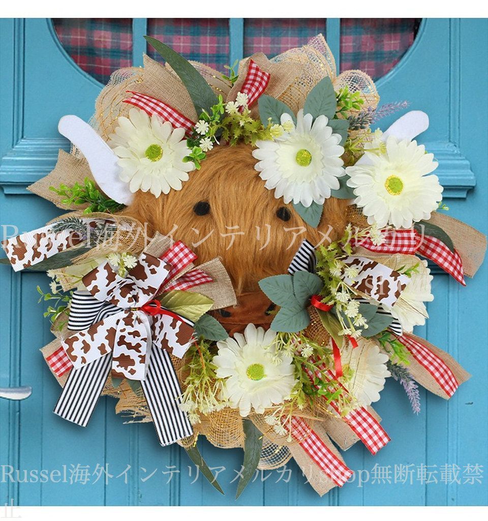 リース ガーデンオーナメント 牛 フェイク グリーン ガーデン ドア お洒落 かわいい 花 フラワー 庭 エレガント 壁掛け ガーデニング 雑貨 ガーデン雑貨 ガーデンインテリア ガーデン インテリア 庭の装飾 お洒落 おしゃれ 8-14