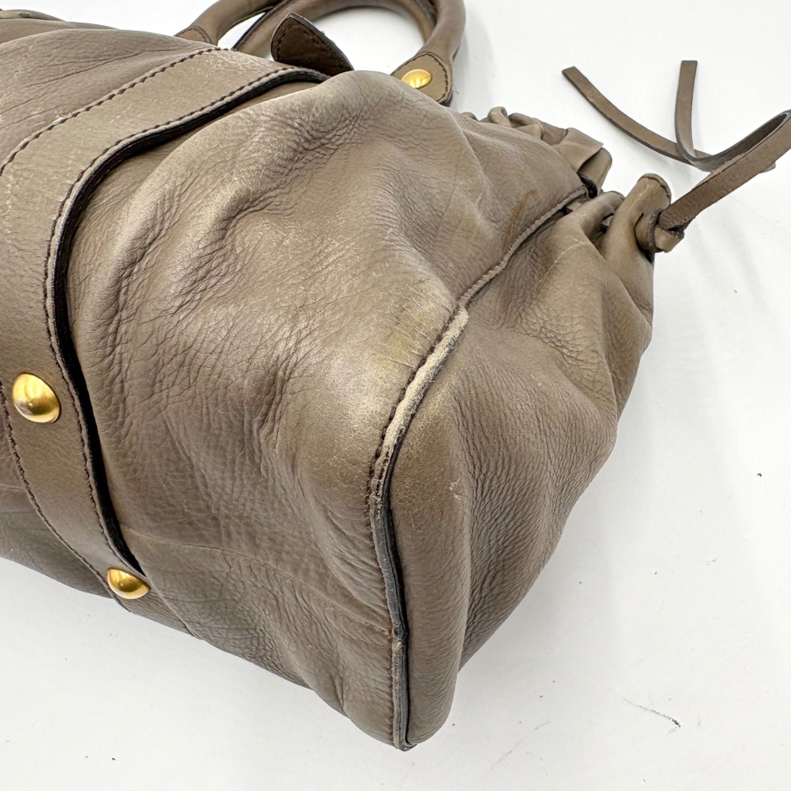 Auth MiuMiu Vitello Lux 2way Shoulder Bag Handbag Gray made in 