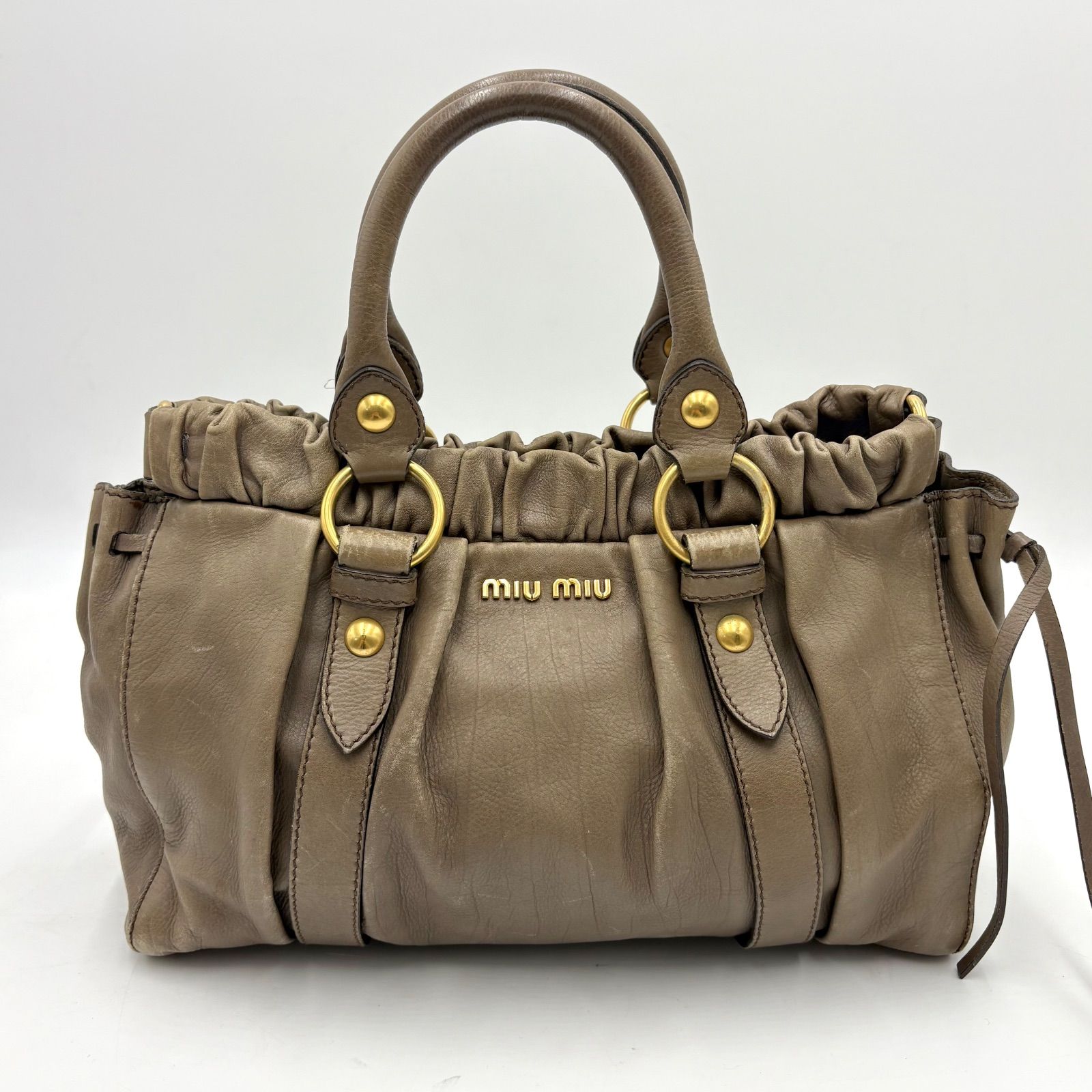 Auth MiuMiu Vitello Lux 2way Shoulder Bag Handbag Gray made in 