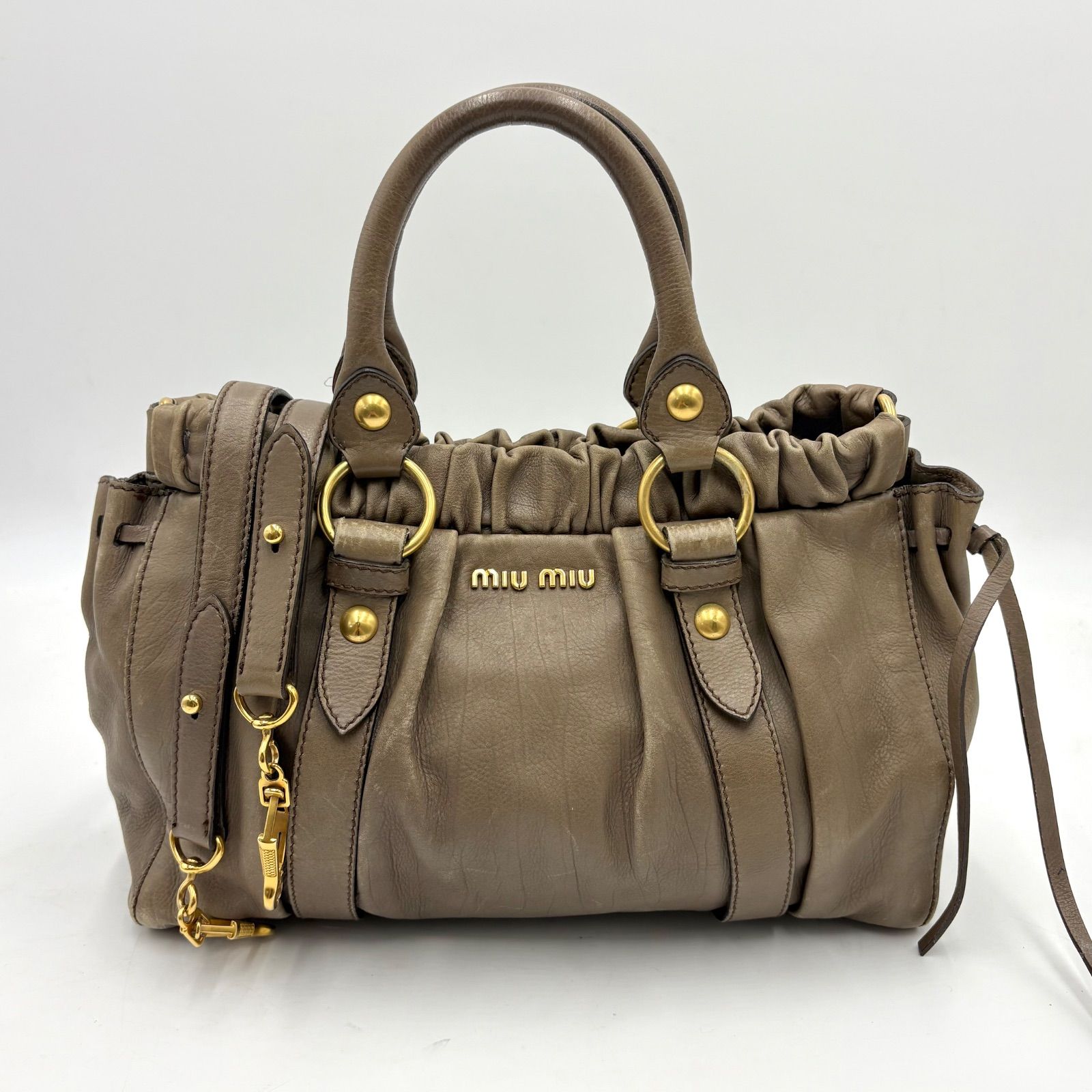 Auth MiuMiu Vitello Lux 2way Shoulder Bag Handbag Gray made in 