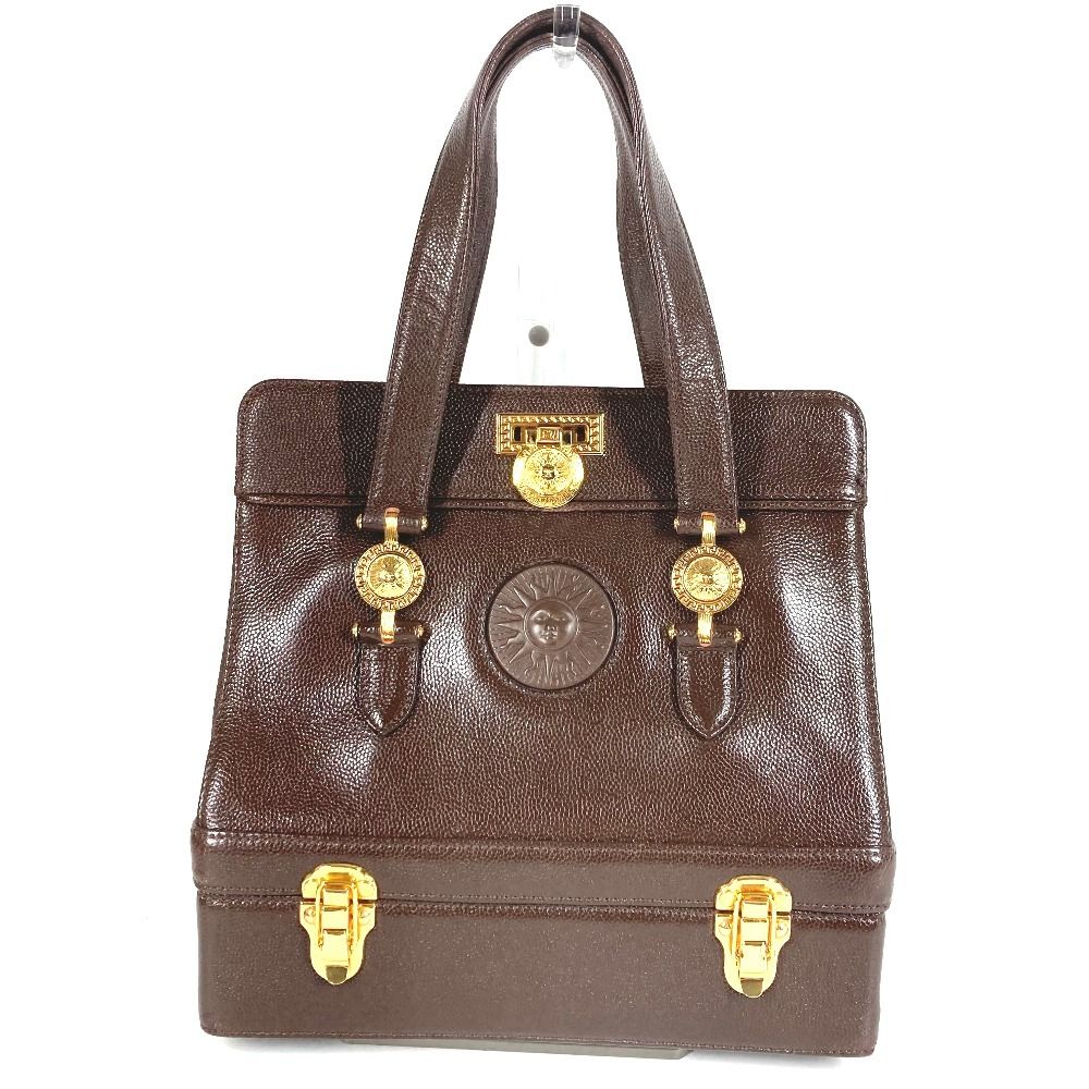 VERSACE ヴェルサーチ ハンドバッグ サンバースト レザー ブラウン