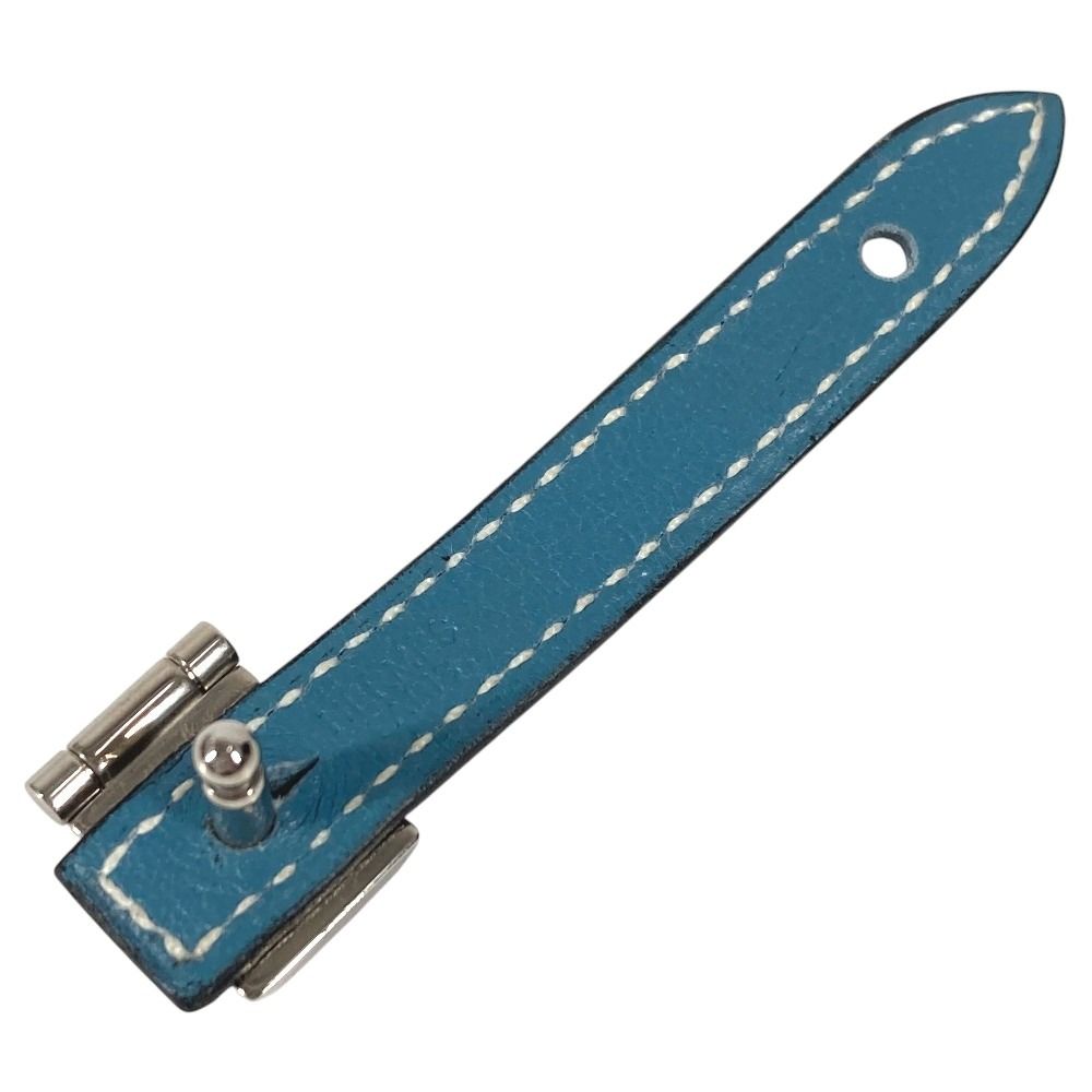 HERMES エルメス カフス ロゴ プッシュロック デザイン レザー ブルー
